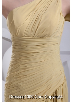 Moonlit Yellow One Shoulder Asymmetric Ruched Prom Dress