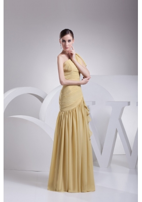 Moonlit Yellow One Shoulder Asymmetric Ruched Prom Dress