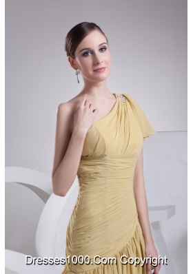 Moonlit Yellow One Shoulder Asymmetric Ruched Prom Dress