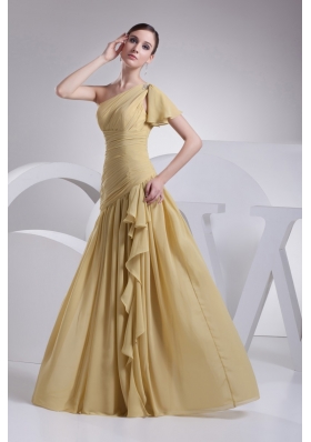 Moonlit Yellow One Shoulder Asymmetric Ruched Prom Dress