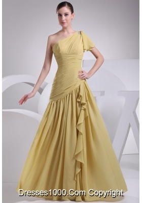 Moonlit Yellow One Shoulder Asymmetric Ruched Prom Dress