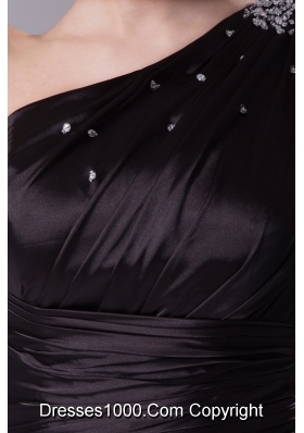 One Shoulder Long Sleeve Beaded Black Mini-length Prom Dress