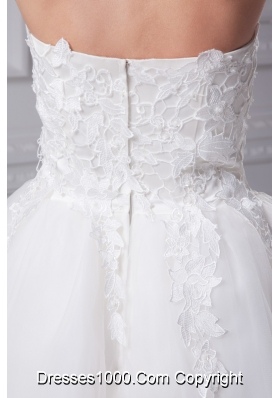 Organza Strapless Short White Prom Graduation Dress with Appliques