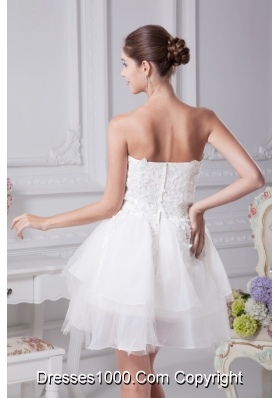 Organza Strapless Short White Prom Graduation Dress with Appliques