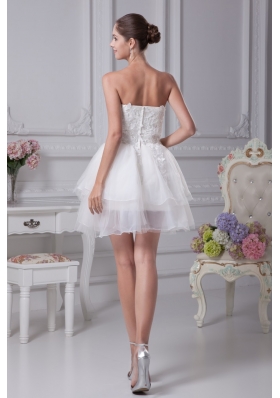 Organza Strapless Short White Prom Graduation Dress with Appliques
