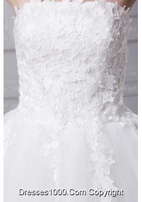 Organza Strapless Short White Prom Graduation Dress with Appliques