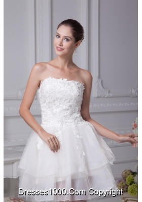 Organza Strapless Short White Prom Graduation Dress with Appliques