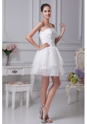 Organza Strapless Short White Prom Graduation Dress with Appliques