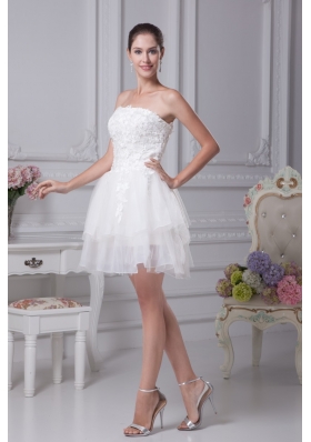 Organza Strapless Short White Prom Graduation Dress with Appliques