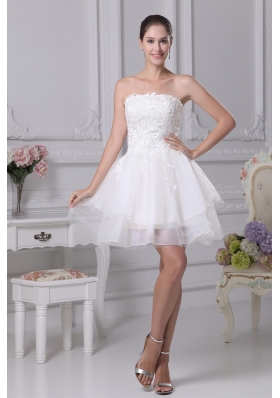 Organza Strapless Short White Prom Graduation Dress with Appliques