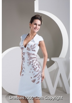 Plunging V-neck Cap Sleeve Column Prom Dress with Beading