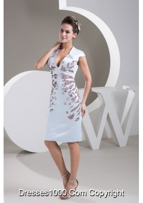 Plunging V-neck Cap Sleeve Column Prom Dress with Beading