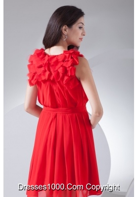 Pretty Ankle-length Bateau Neck Ruched Red Prom Dress for Girls