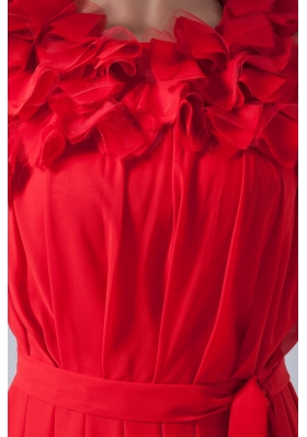 Pretty Ankle-length Bateau Neck Ruched Red Prom Dress for Girls