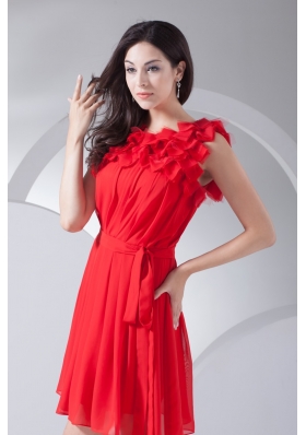 Pretty Ankle-length Bateau Neck Ruched Red Prom Dress for Girls