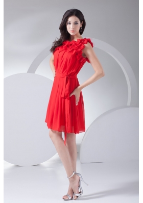 Pretty Ankle-length Bateau Neck Ruched Red Prom Dress for Girls