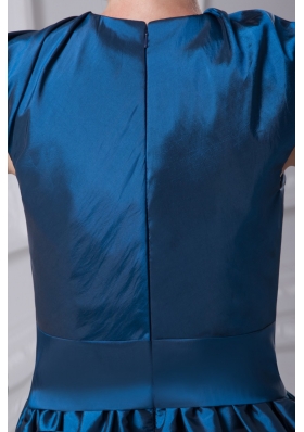 Puffy Cap Sleeves V-neck Prom Dresses with Beaded Bow Belt