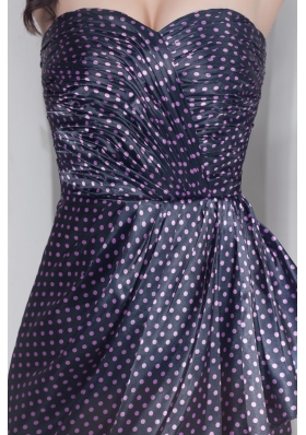 Ruche and Polka Dots Decorated Mini-length Sweetheart Prom Gown