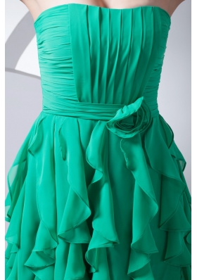 Ruched Sweetheart Ruffled Layers Short Prom Dress with Flowers Sash