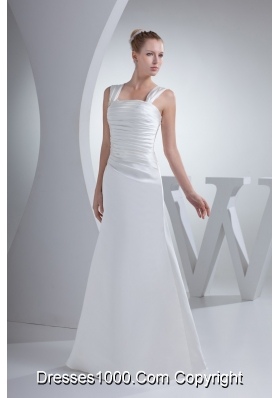 Ruching and Beading Decorated Wide Straps Square Sheath Bridal Dress