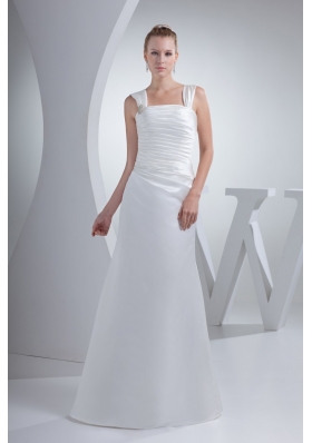 Ruching and Beading Decorated Wide Straps Square Sheath Bridal Dress