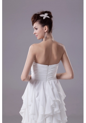 Ruching and Ruffled Layers Decorated Strapless White Bridal Gowns