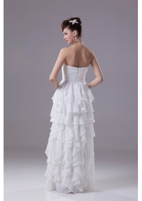 Ruching and Ruffled Layers Decorated Strapless White Bridal Gowns