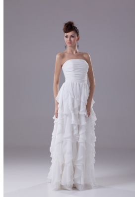 Ruching and Ruffled Layers Decorated Strapless White Bridal Gowns