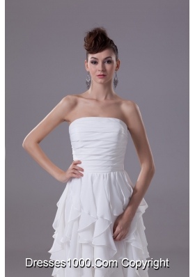 Ruching and Ruffled Layers Decorated Strapless White Bridal Gowns