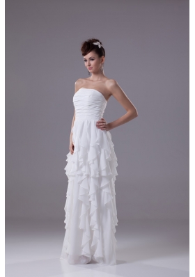 Ruching and Ruffled Layers Decorated Strapless White Bridal Gowns