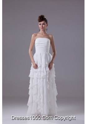 Ruching and Ruffled Layers Decorated Strapless White Bridal Gowns