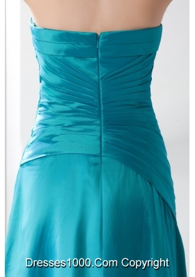 Ruching Halter Top Column Ankle-length Prom Dresses in Turquoise