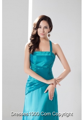 Ruching Halter Top Column Ankle-length Prom Dresses in Turquoise