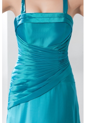 Ruching Halter Top Column Ankle-length Prom Dresses in Turquoise