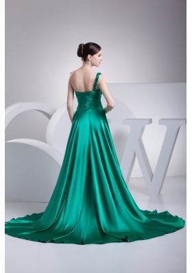 Ruffles and Ruching A-line One Shoulder Court Train Prom Dress