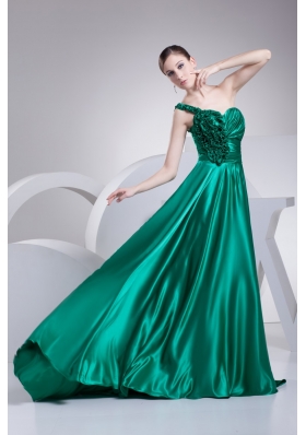 Ruffles and Ruching A-line One Shoulder Court Train Prom Dress