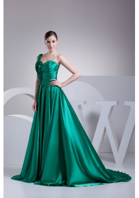 Ruffles and Ruching A-line One Shoulder Court Train Prom Dress