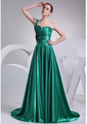 Ruffles and Ruching A-line One Shoulder Court Train Prom Dress