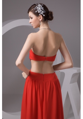 Rust Red Strapless High Slit Chiffon Prom Dress with Cutout Waist