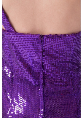 Sexy Purple Sequin Short Prom Dress One Shoulder with Beading