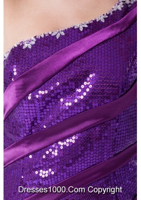 Sexy Purple Sequin Short Prom Dress One Shoulder with Beading