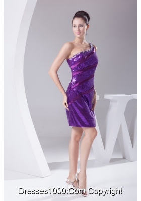 Sexy Purple Sequin Short Prom Dress One Shoulder with Beading