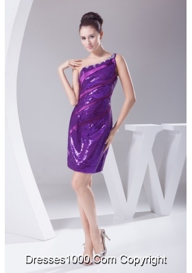 Sexy Purple Sequin Short Prom Dress One Shoulder with Beading