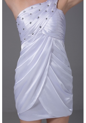 Short White Prom Dress for Ladies One Shoulder Beaded Ruched