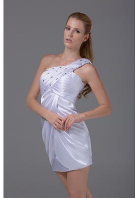 Short White Prom Dress for Ladies One Shoulder Beaded Ruched