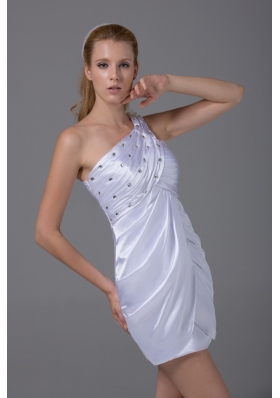 Short White Prom Dress for Ladies One Shoulder Beaded Ruched