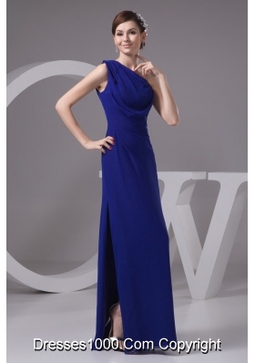 Single Shoulder Ankle-length Prom Gown with Slit on The Side S