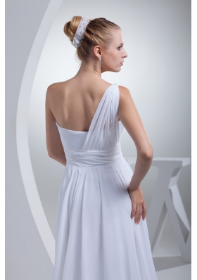 Single Shoulder Brush Train Wedding Gowns with Ruching Sash