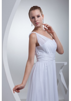 Single Shoulder Brush Train Wedding Gowns with Ruching Sash