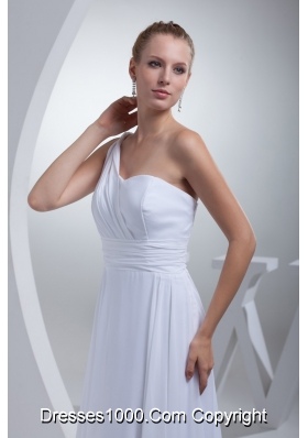 Single Shoulder Brush Train Wedding Gowns with Ruching Sash